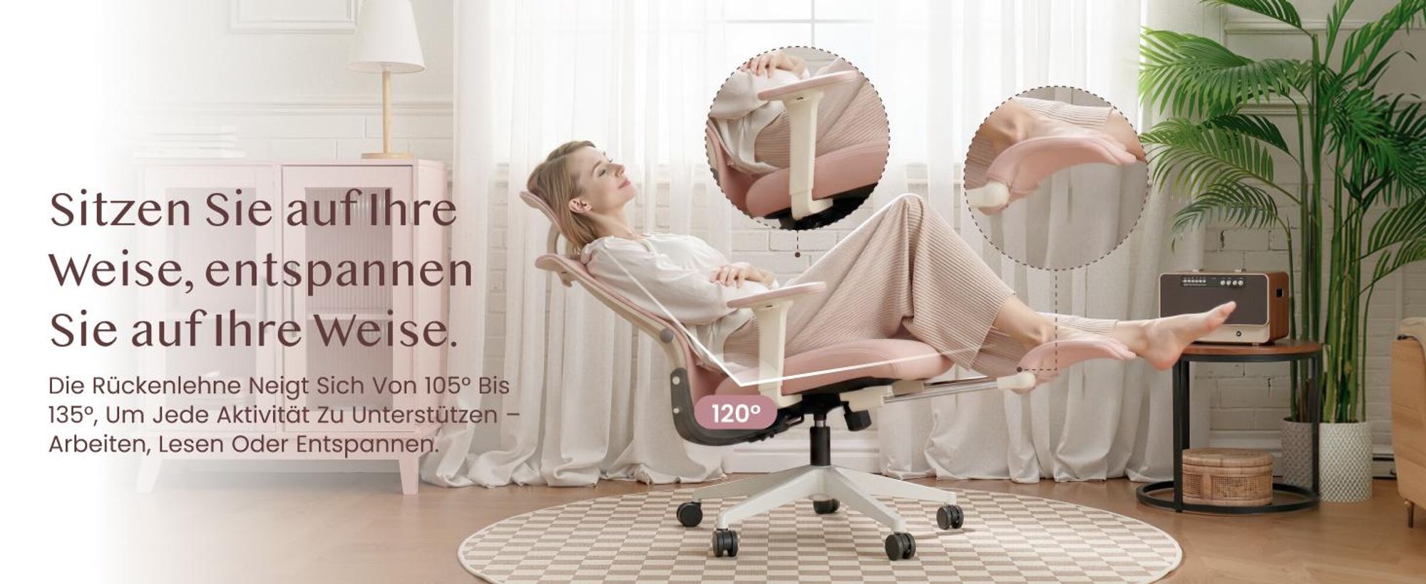 FLEXISPOT Foldex Ergonomischer Bürostuhl, klappbarer Bürostuhl für Kleine Räume mit Lendenwirbelstütze Höhenverstellbaren Armlehnen mit Fußstütze Rosa