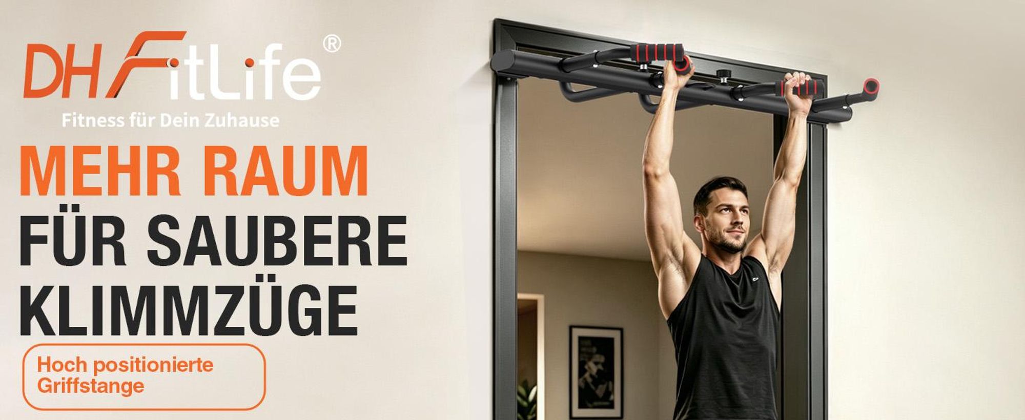 DH FitLife Klimmzugstange für Türrahmen verstellbar bis 200 kg 50–90 cm