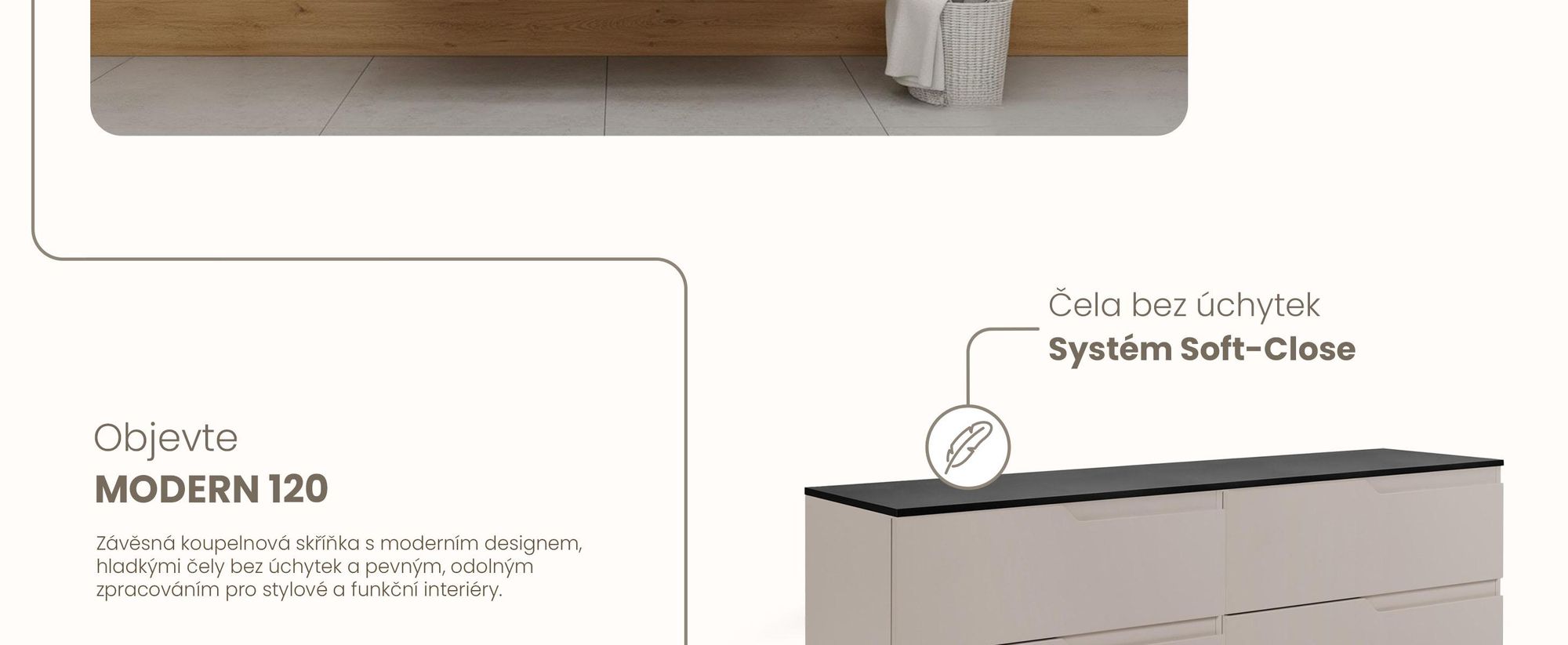 RODAN | Skříňka pod Umyvadlo - Béžová a Černá - 120 cm - S Deskou Stolu - 4 Zásuvky - Závěsné - MDF čela - MODERN