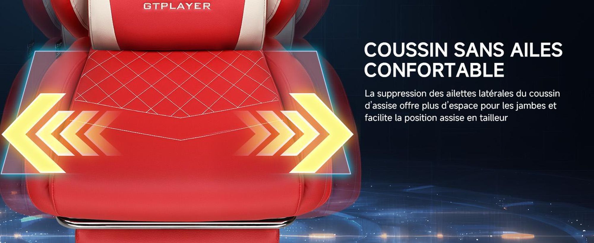 Chaise de jeu GTPLAYER, chaise de jeu ergonomique en cuirPolyuréthaneavec soutien lombaire, chaise PC avec dossier élargi, supporte jusqu'à 150 kg, Ro