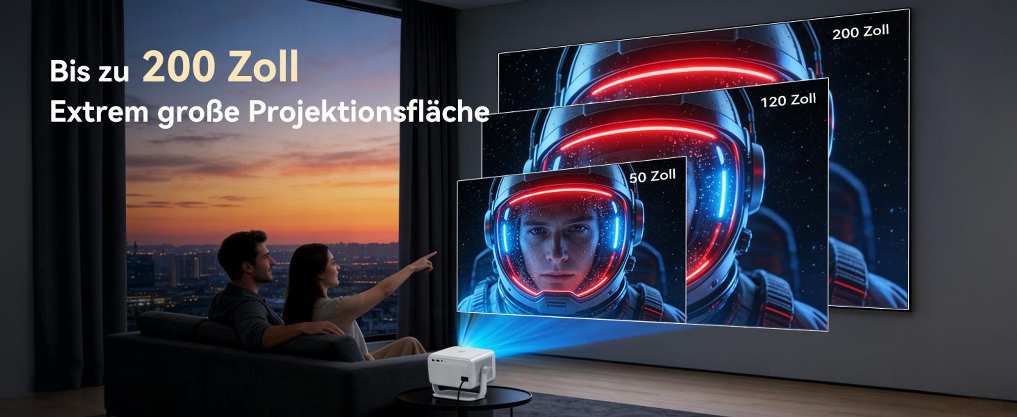 Blackview Huidun PT10 Beamer, 25000 Lumen, 1080P Native, 4K, Google TV, 360° Deckenprojektion, KI Autofokus, WiFi 6, 10W HiFi, Tragbares Heimkino