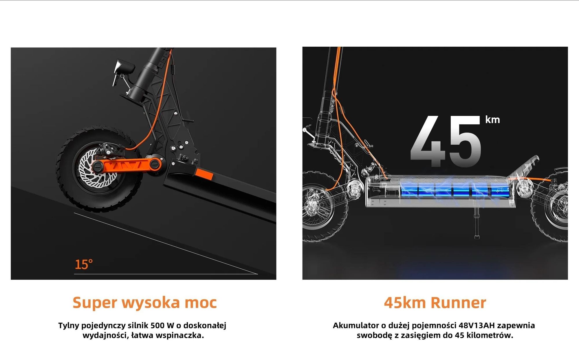 Hulajnoga Elektryczna JOYOR S5 Z Certyfikatem ABE - Moc 500W Baterią 48V13AH Zasięg 45KM Hamulec Tarczowy - Czarny
