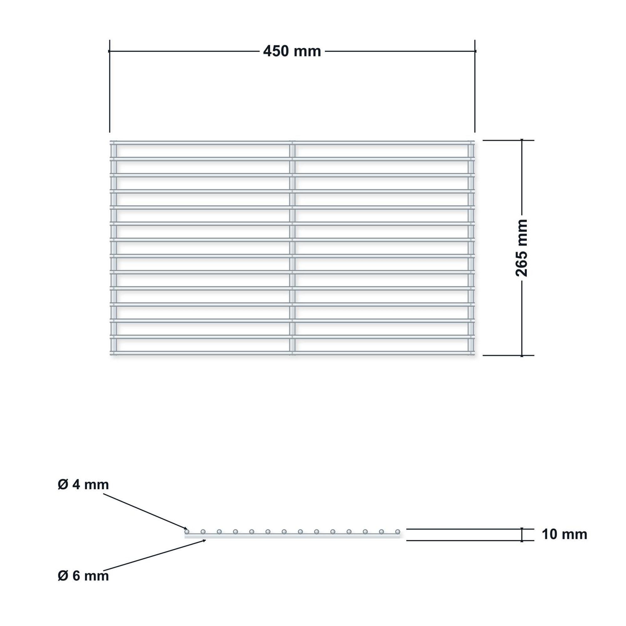 DEOS Grillrost aus Edelstahl 45 × 26,5 cm – technische Zeichnung