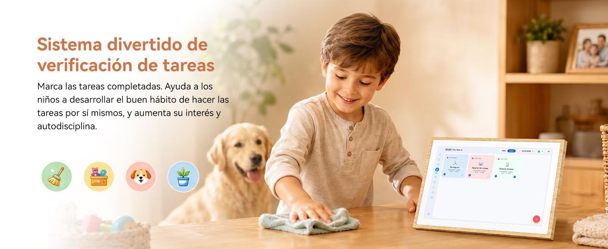 Blackview NEST 10, calendario digital y marco de fotos de 10,1 pulgadas con pantalla táctil, conexión WIFI, resolución de 1280x800, formato 16:10, función de compartir fotos, control parental y diseño de madera