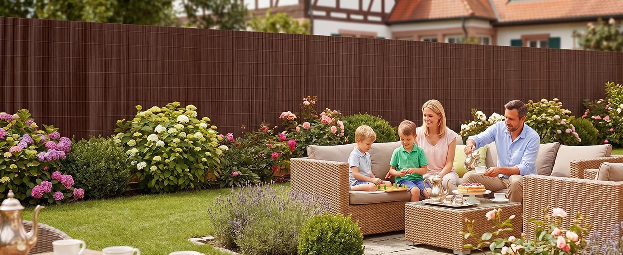 Sekey Balkon Sichtschutz Natürliche Optik Sichtschutzmatte Sichtschutzzaun 90x600cm, Braun