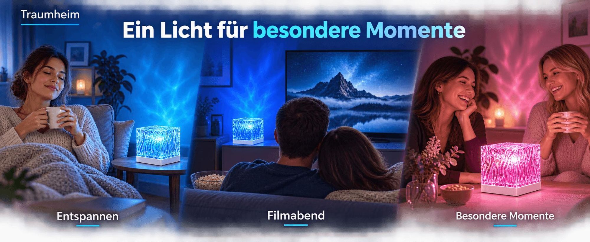 16 Farben Polarlicht Projektor, Nachtlicht mit Fernbedienung, Wasserwelligkeitslicht,USB-C Nachttischlampe, Stimmungslicht, für Schlafzimmer, Party