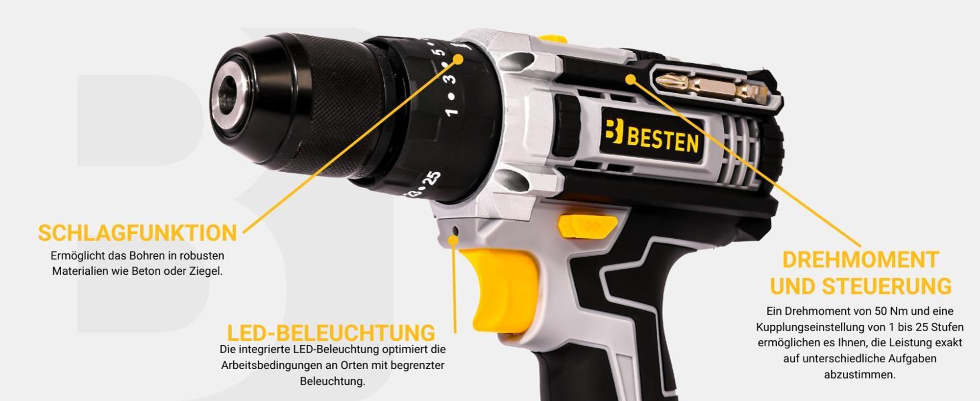 Akku Schlagbohrschrauber 20V 50 Nm, 2x 2.0Ah Akku, Set, Koffer