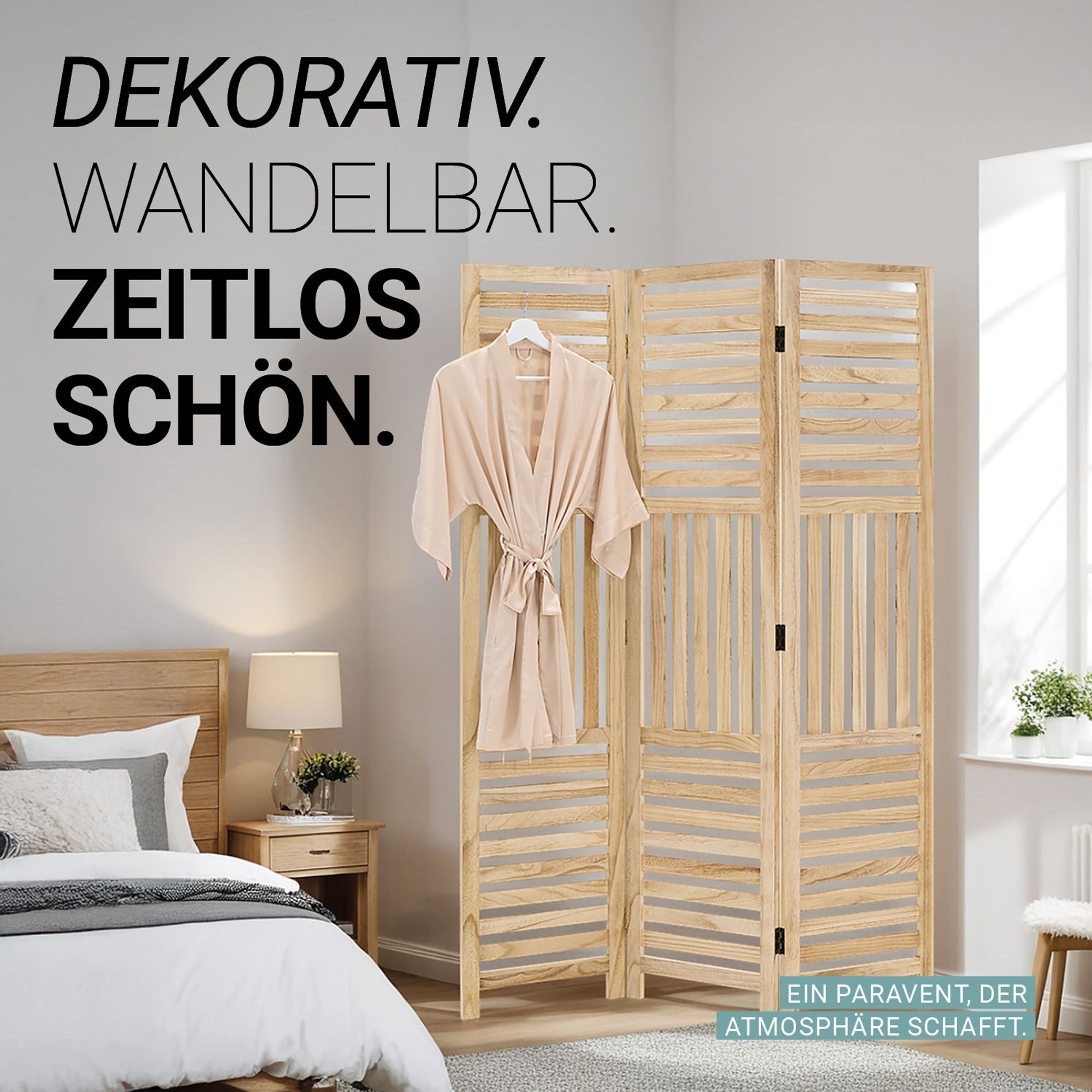Dekorativ, wandelbar, zeitlos und schöner Paravent.