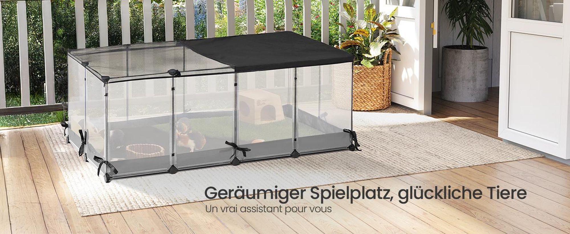 SONGMICS Kleintiergehege Freilaufgehege für Kaninchen mit Dach und Boden 120 x 60 x 40 cm Weiß