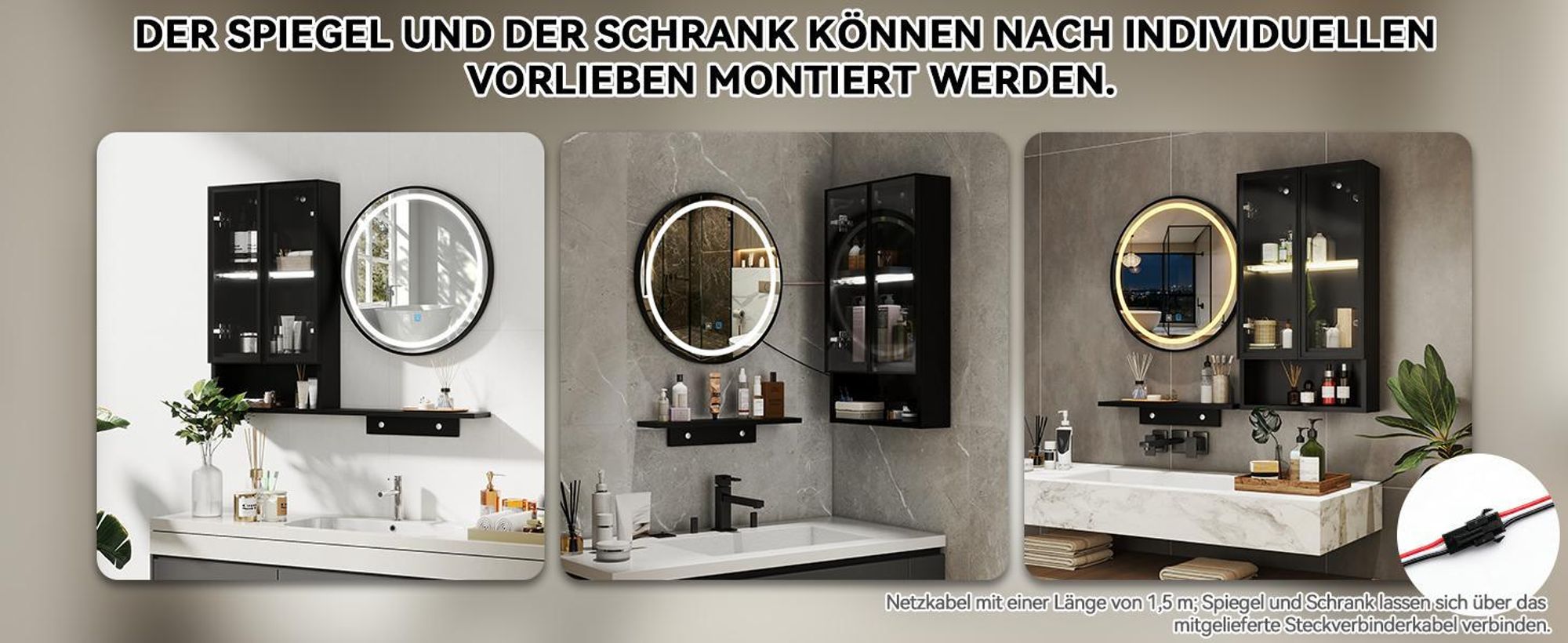 Puluomis Spiegelschrank LED Badspiegel mit Schrank und offenen Fächern, 3 Lichtfarben & dimmbar, Antibeschlag, Touch-Steuerung Wandschrank schwarz