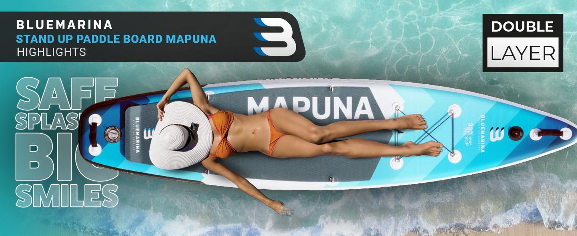 Stand Up Paddle Board Mapuna | SUP Board - inkl. Paddel, Pumpe & Rucksack - Surfbrett aufblasbar - Kajak - Paddling Board - Surfboard - 330x76x16cm