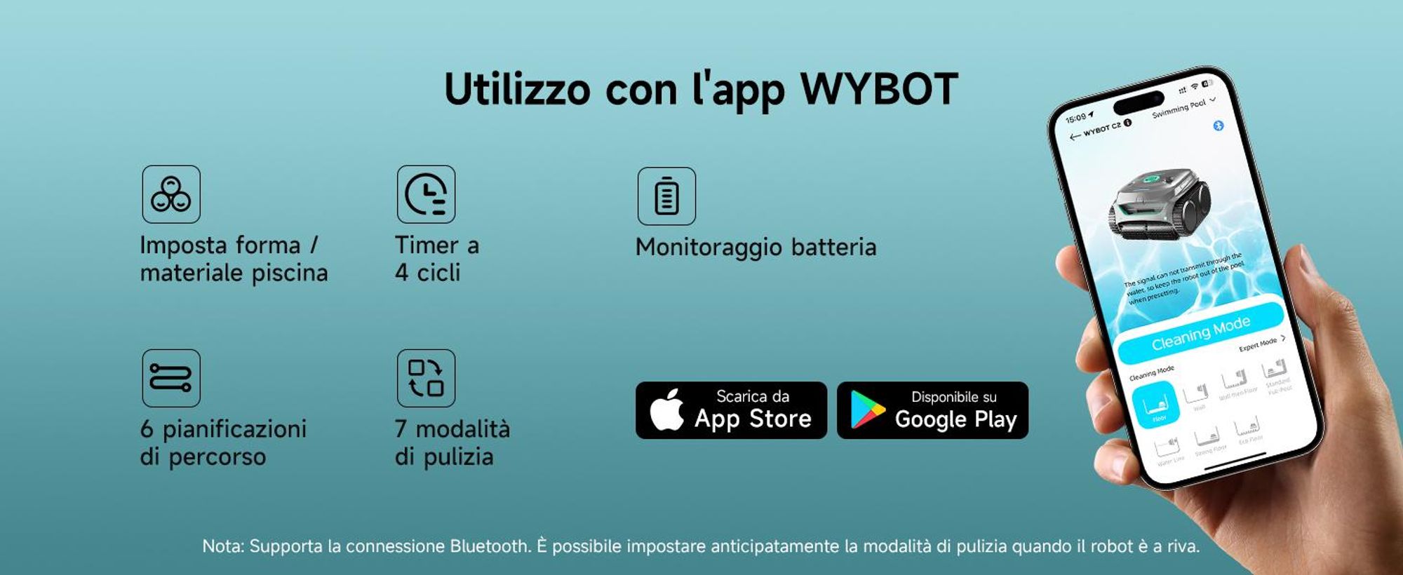Robot per piscina senza fili WYBOT C2 - Potenza di aspirazione 3592 GPH, autonomia di 180 minuti, doppio filtro da 180 μm + 10 μm, controllo tramite app, IPX8, fino a 150 m²