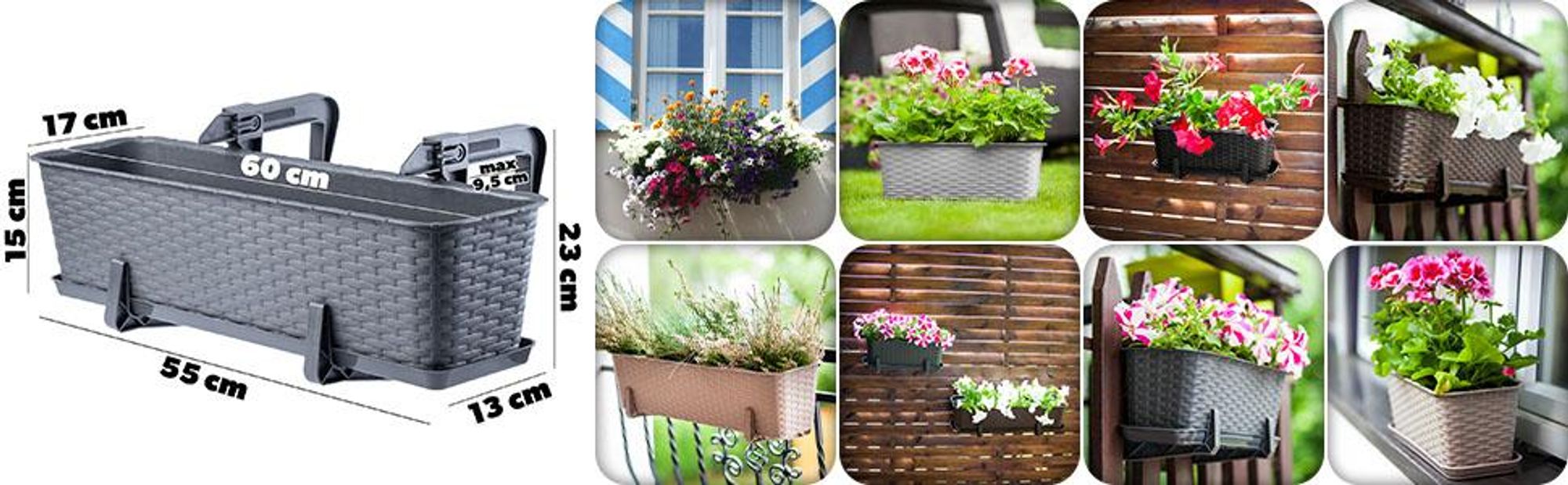KADAX Blumentopf "Castro", Topf mit Griffen, 60cm, Graphit, 3 Stück