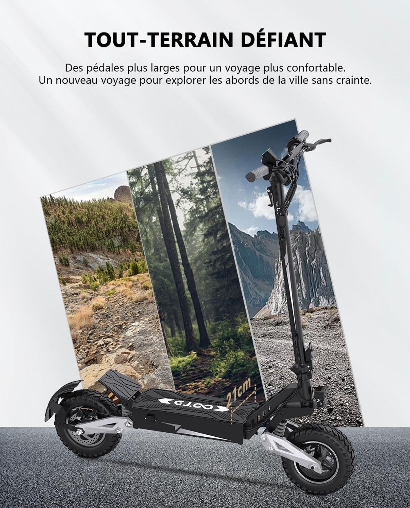 Trottinette Électrique OOTD T10 - Batterie 48V13.5AH 11" Pouces Roues Freins à Disque - Noir Gris