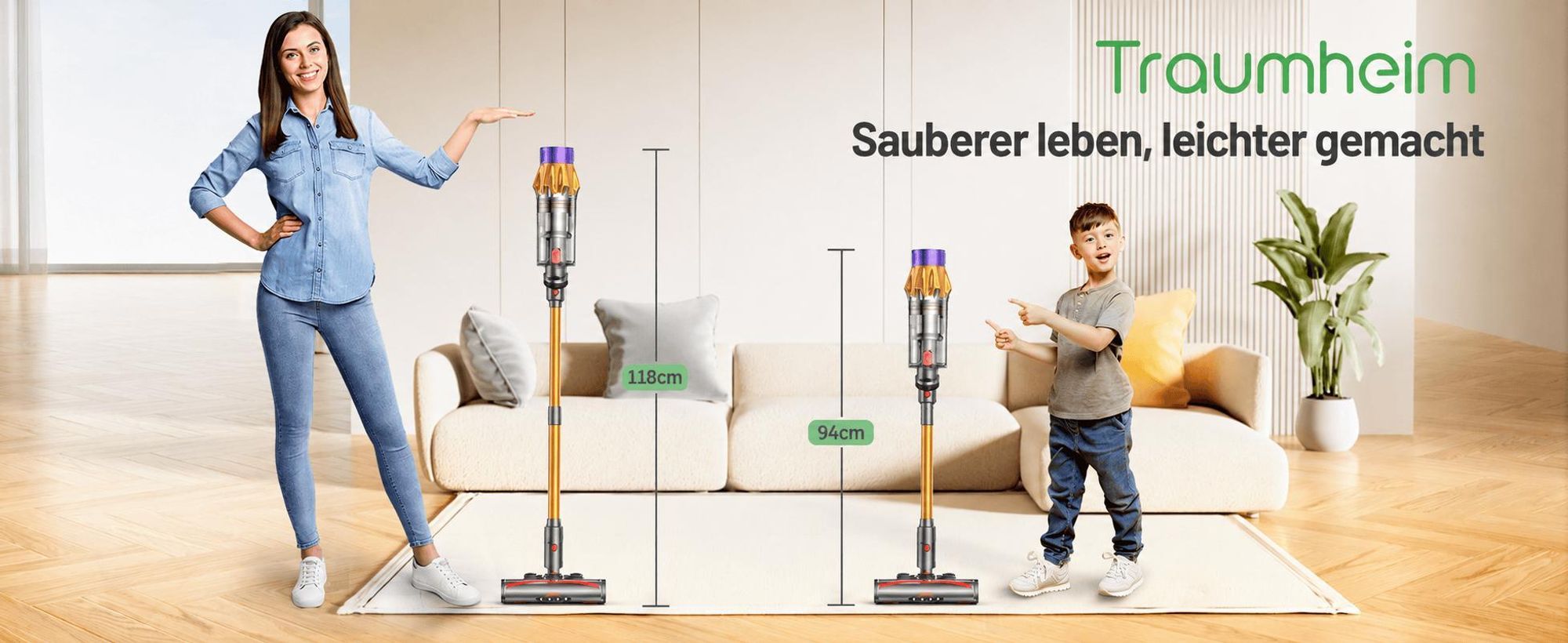Akku Staubsauger, 65000Pa / 600W / 70Mins Staubsauger Kabellos mit Smart Display, Staubsauger mit Anti-Verhedderung-Bürste, drei Gänge, 1.8L