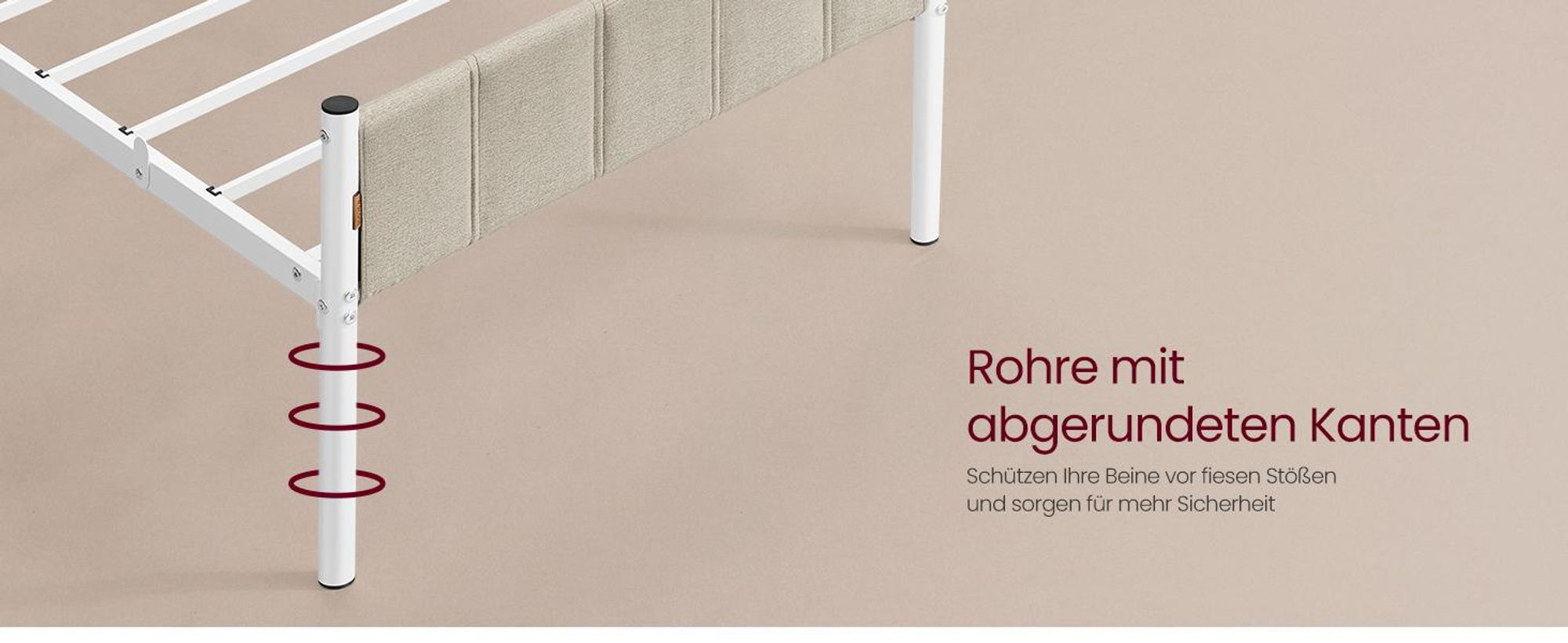 VASAGLE Einzelbett, Bettgestell, 90 x 200 cm, mit gepolstertem Kopfteil, Bettrahmen, Stahl, trägt bis zu 250 kg, beige