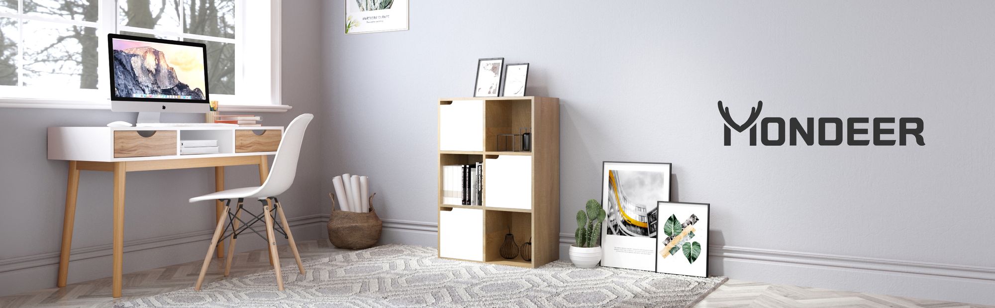 Mondeer Bücherschrank Vielschichtiges Aufbewahrungsregal Sechs Fächer mit 3 Türen Standregal Braun