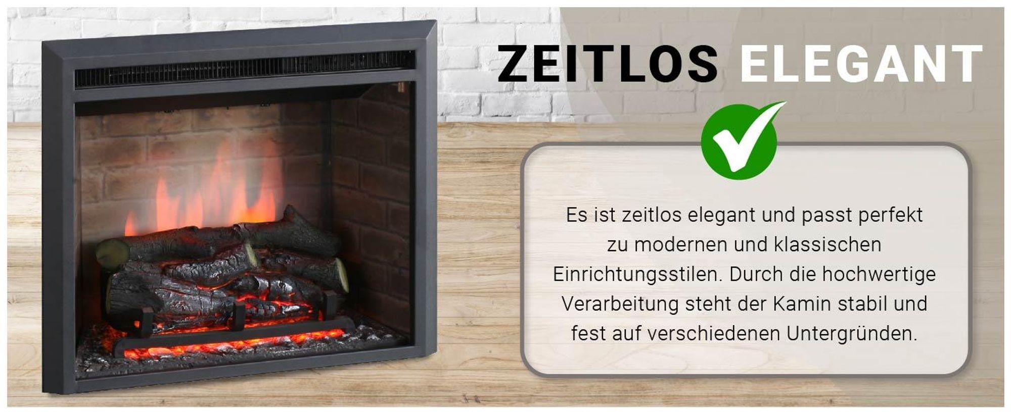 RICHEN EF42C Elektro-Kamin, Wandgerät, 2000 Watt, 2 Heizstufen, Echtfeuereffekt, Thermostat