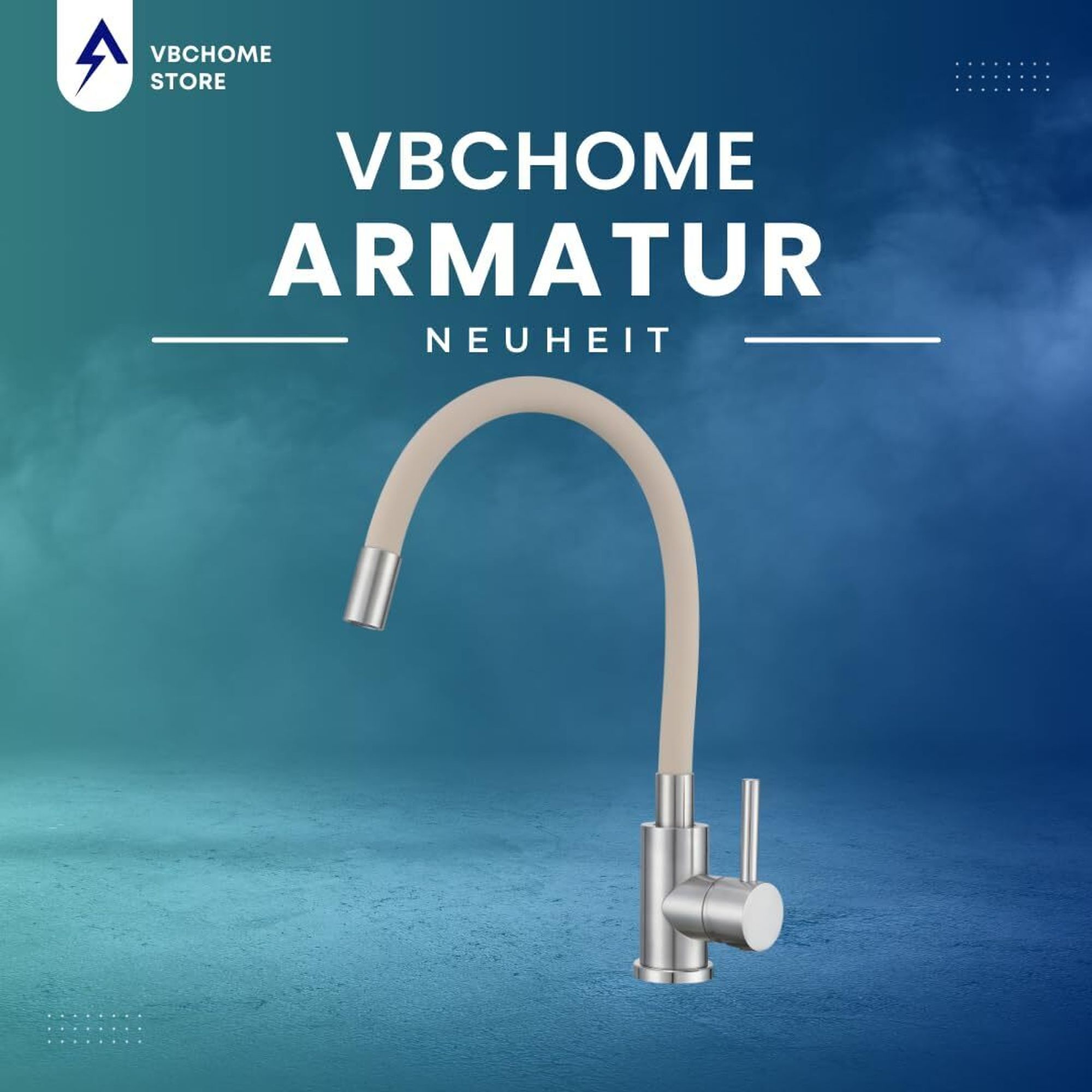 VBChome Küchenarmatur mit flexibler Beige Silikonbrause – Flexibler Wasserhahn mit Einhebelmischer für Spüle – Armatur Gebürstetes Detail