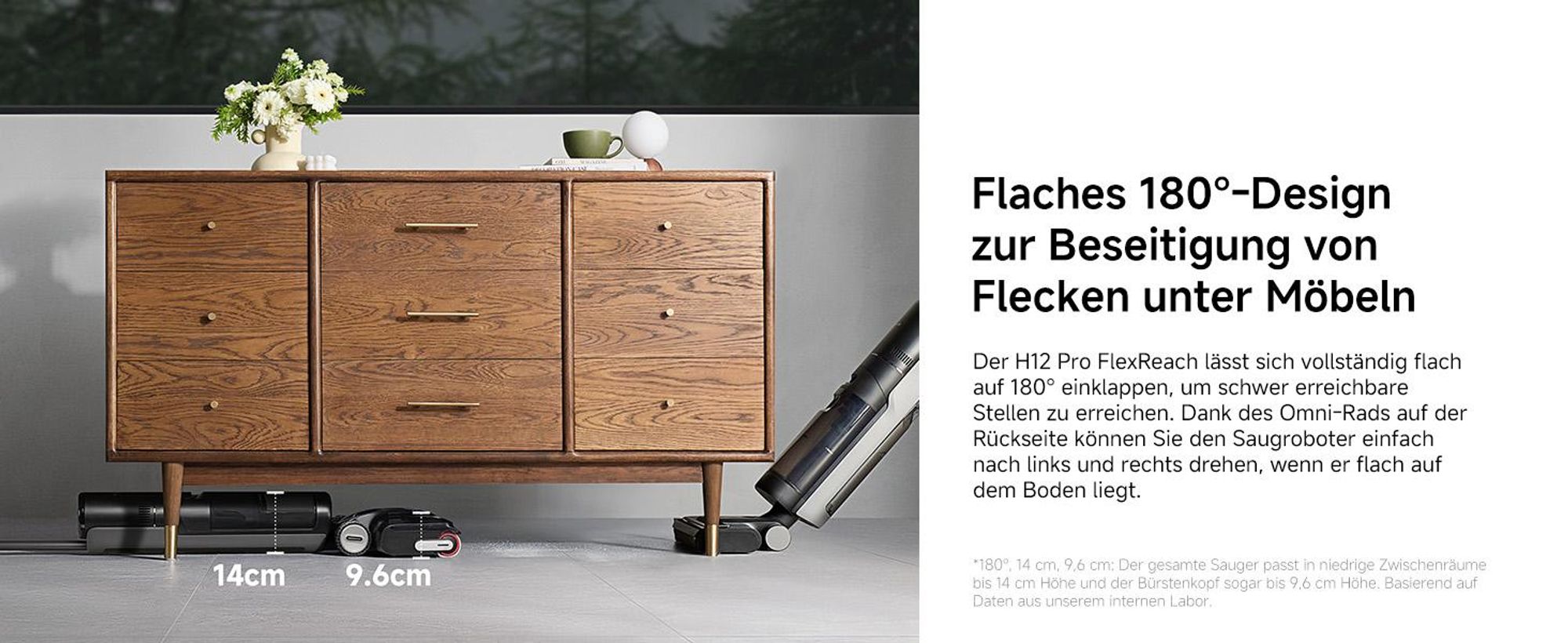Dreame H12 Pro FlexReach Nass- und Trockensauger, flaches 180°-Design,Trocknung in 5 Minuten,18kPa Saugkraft,90 °C Heißwäsche, Reinigung in 50 Minuten