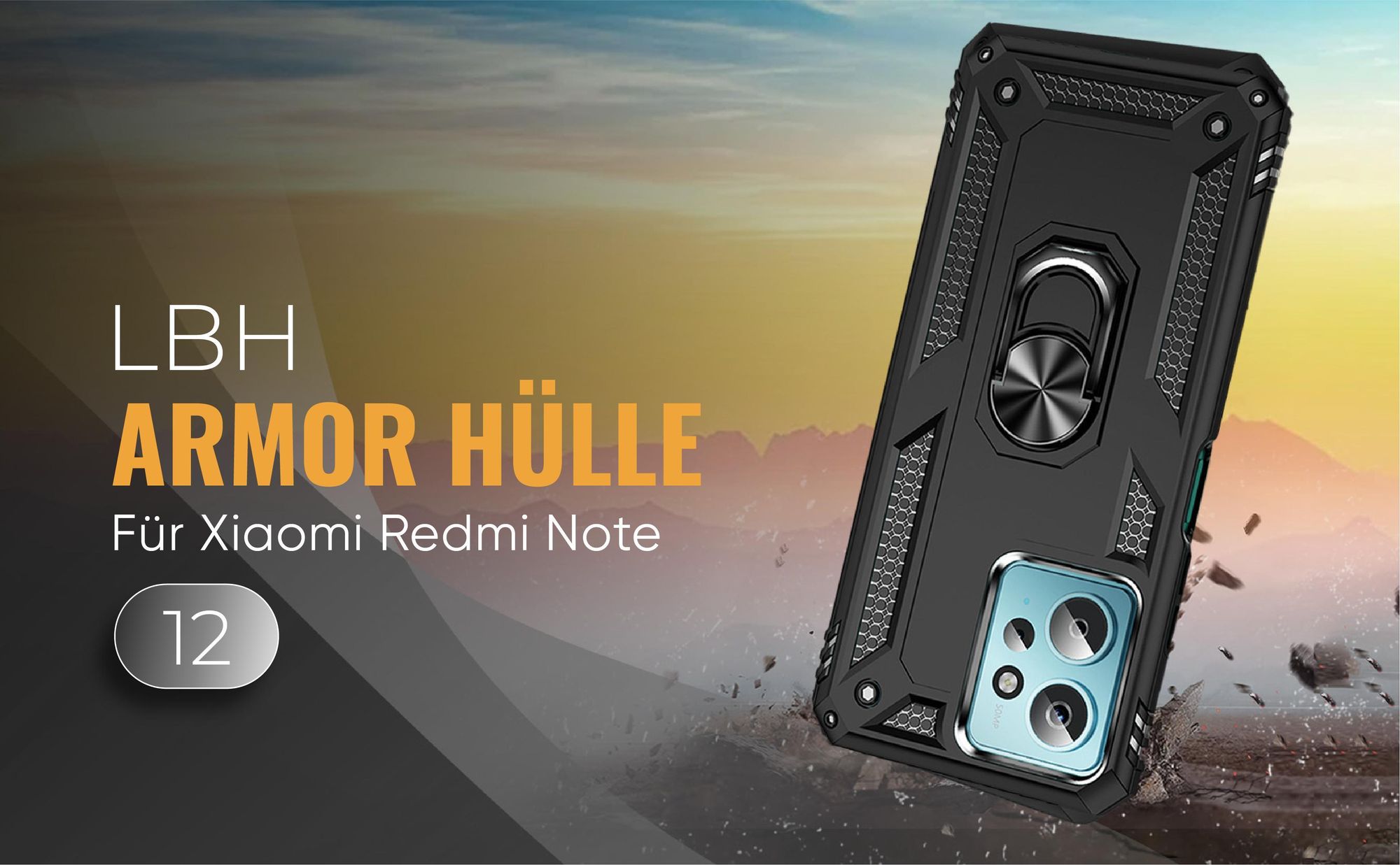 Schwarze Outdoorhülle für Xiaomi Redmi Note Schwarze Outdoorhülle für Xiaomi Redmi Note 12