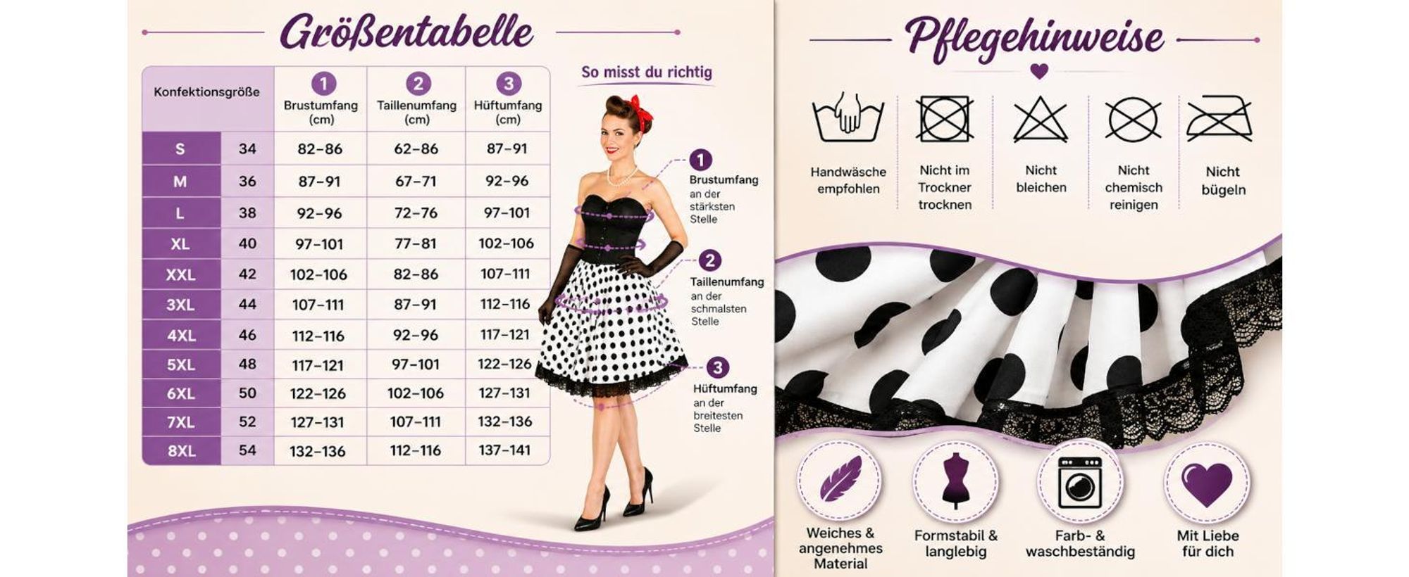 Rockabilly Rock 50er Jahre Schwarz Weiß Vintage Tellerrock im Rock'n'Roll Stil mit klassischem Polka-Dot-Muster (34)