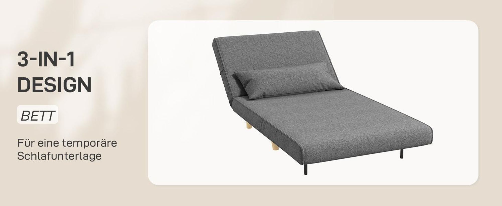 HOMCOM Einzelsofa Schlafsofa Sofabett Klappsofa verstellbar Rückenlehne Liege nordisch skandinavisch 25D Schaumstoff Haus Leinenimitat Tannenholz Grau 94 x 78 x 80 cm