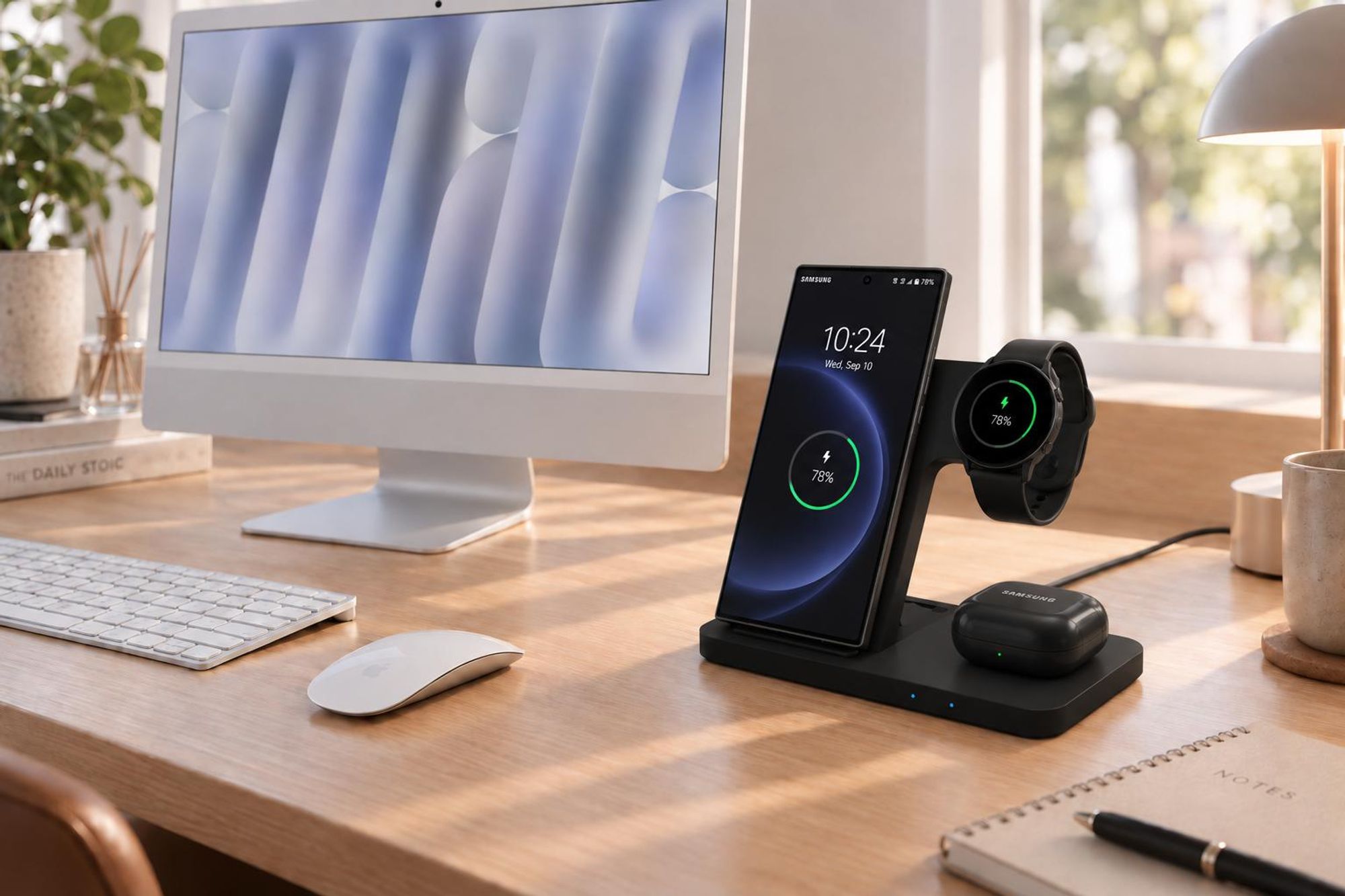 CHEROY 3 in 1  Ladestation - 15 W Qi Kabelloses Ladegerät - Für Samsung Smartphones, Galaxy Watch, Galaxy Buds - Schwarz
