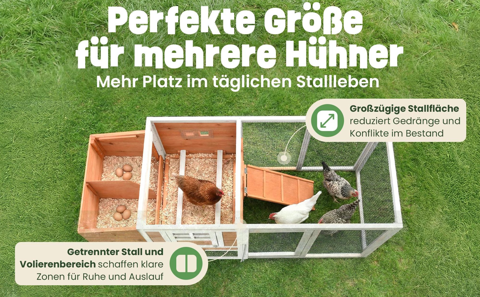 Hühnerstall Hühnerhaus Hühnervoliere XXL zooprinz Ida | Wetterfest & Winterfest | 162 x 103 x 75 cm | Klappdach | Nistkasten