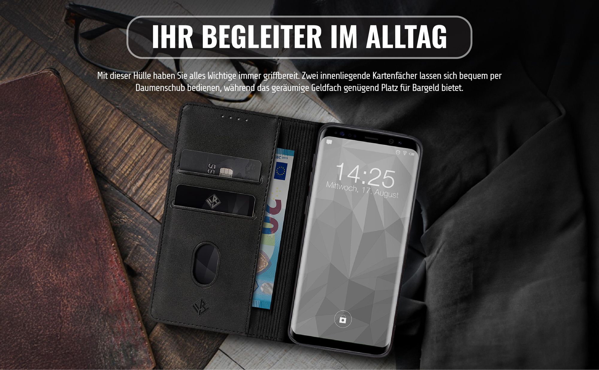 Edle Schutzhülle für Samsung Galaxy S8 mit Kartenfächern und Geldfach