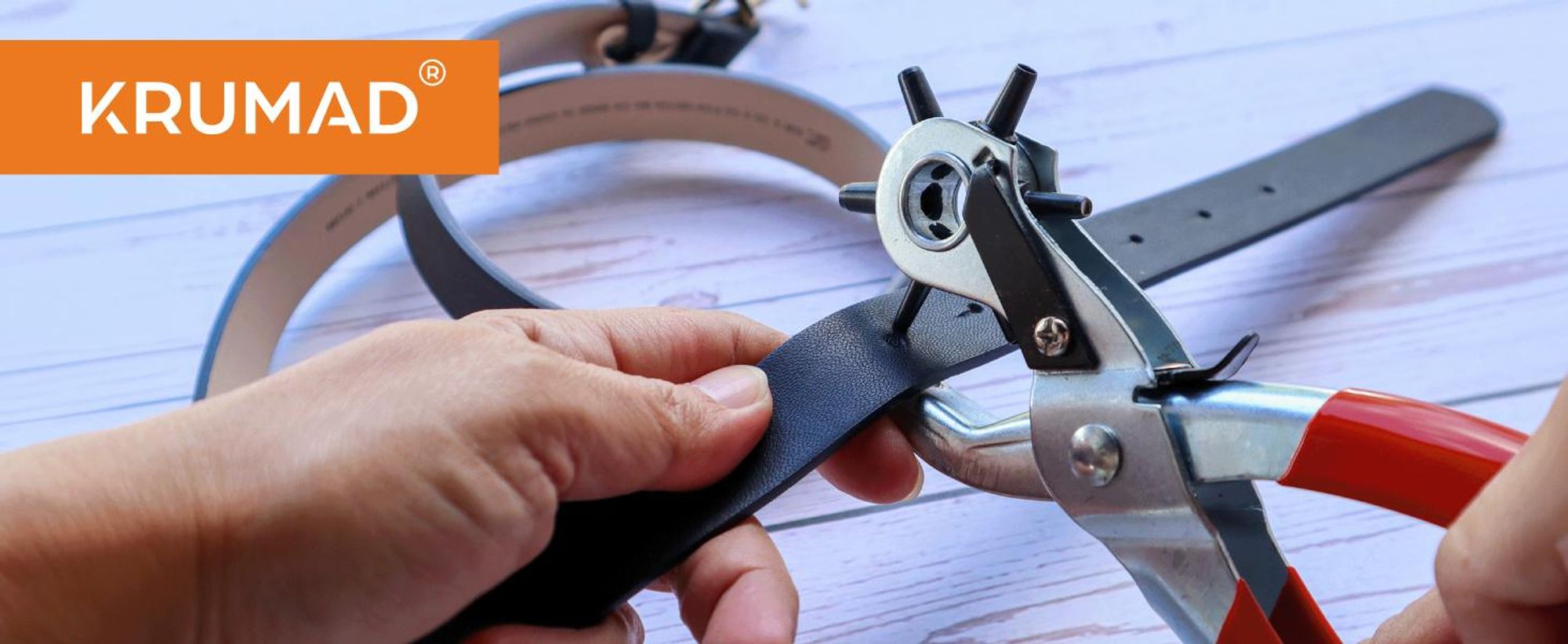 KRUMAD Lochzange Revolverzange für Leder und Gürtel, Lochstanzer mit verschiedenen Lochgrößen, Lederzange für Reparaturen und Bastelarbeiten