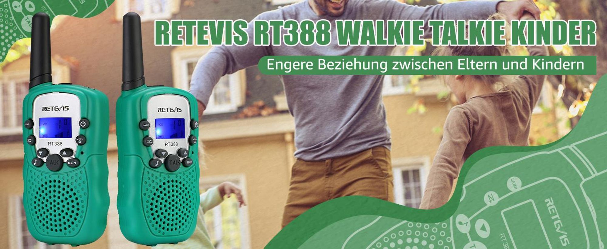 Retevis RT388 Walkie Talkie Kinder, Tastensperrer, sicheres Funkgerät, 8 Kanäle, Reichweite, Geschenke Spielzeug für Jungen Mädchen, Abenteuer Camping