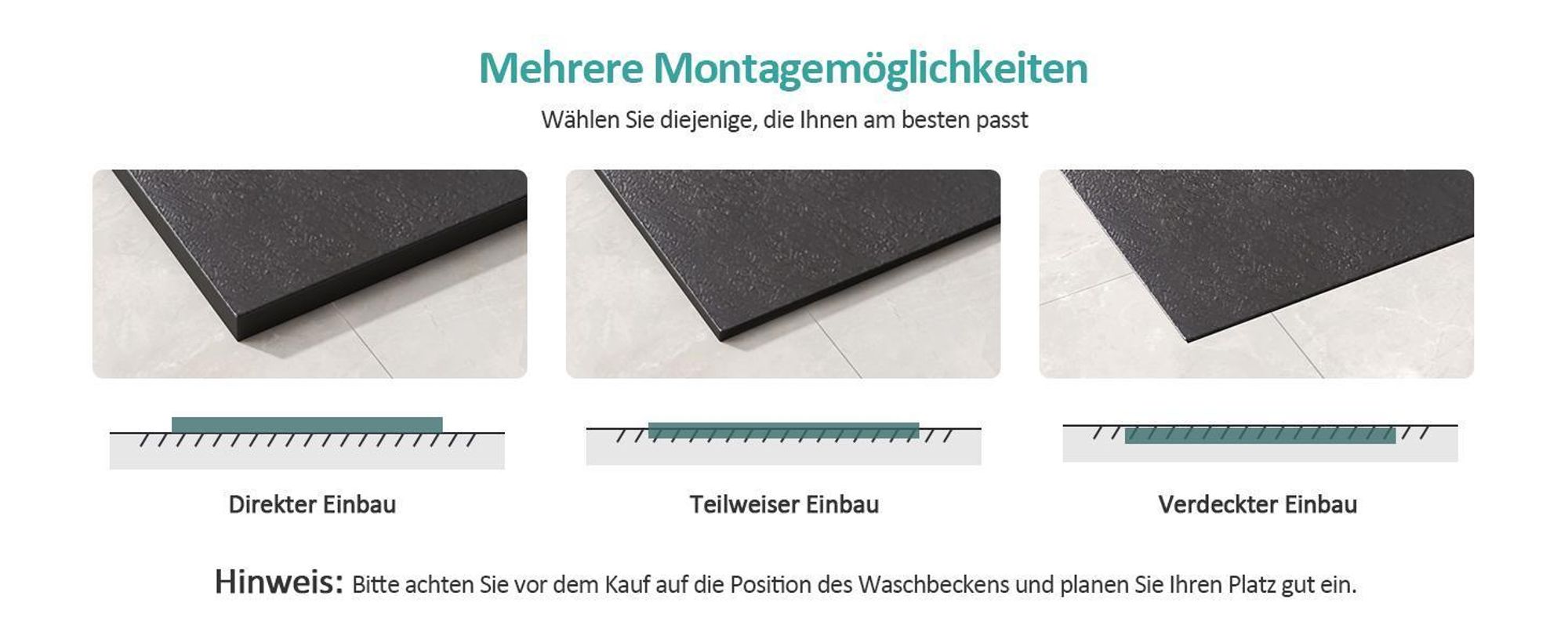 EMKE Duschwanne Flach Quadratisch 90x90cm Duschtasse mit Rutschfeste Struktur in Schwarz Steinoptik inkl. Ablaufgarnitur