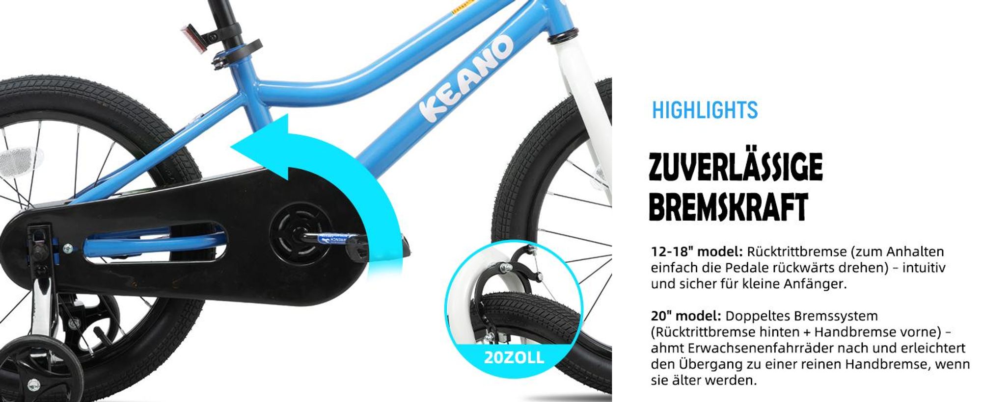 KEANO Kinderfahrrad mit abnehmbaren Stützrädern für kleine Fahranfänger