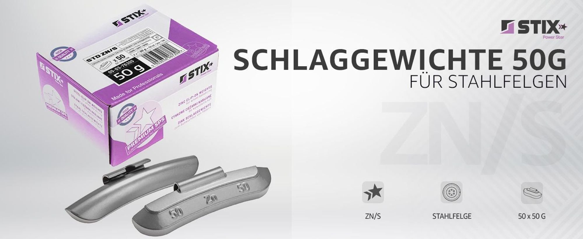 STIX ZN/S Schlaggewichte für Stahlfelgen 50g Zink beschichtet Auswuchtgewichte Wuchtgewichte Silber 50 Stück