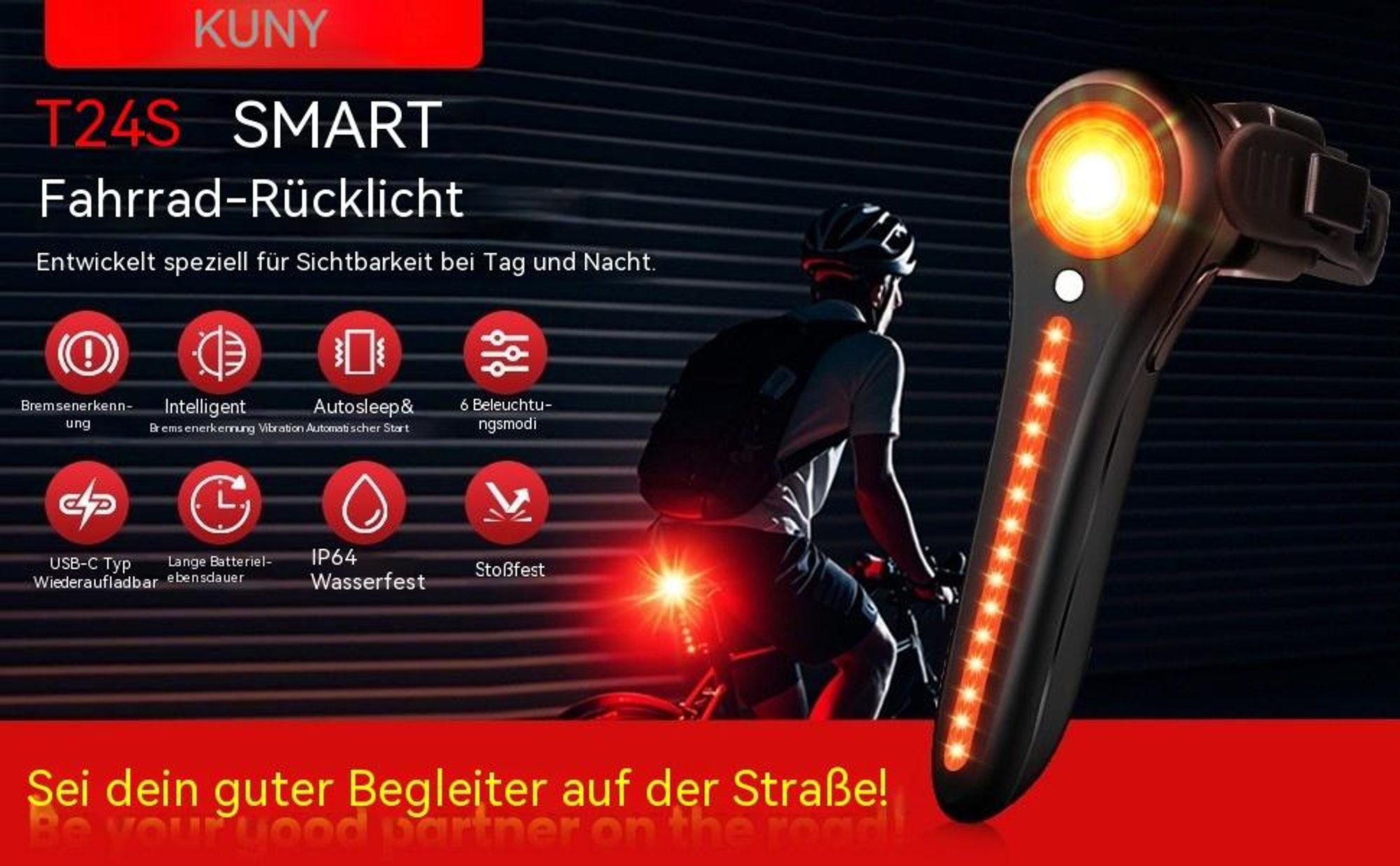 Smartes Fahrradrücklicht mit Bremslicht und Lichtsensor, LED Fahrrad Rücklicht Hinten USB-C Aufladbar, IP64 Wasserdicht für MTB, Rennrad, Helm