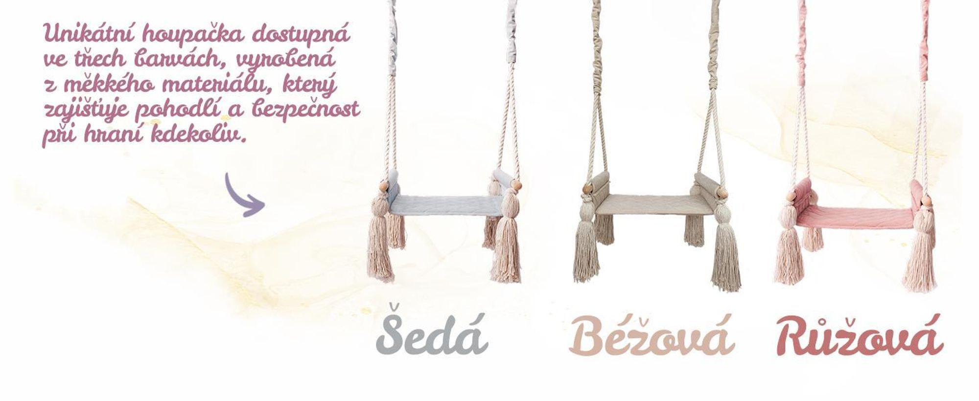 Create For You® - Dřevěná Houpačka Pro Děti S Bavlněným Lanem, Dětská Houpačka, Vnitřní Sedadlo S Měkkým Materiálem, Výškově Nastavitelná, Béžová
