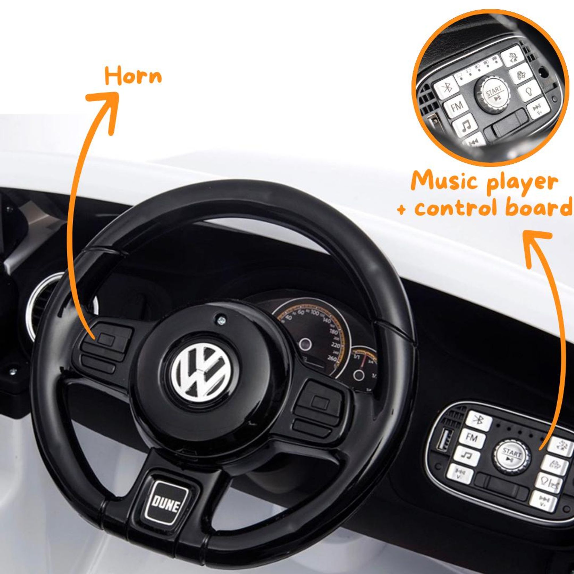Volkswagen Beetle XL Kinder Elektroauto 12V (1–6 Jahre) – Offiziell Lizenziert, mit Fernbedienung, EVA-Reifen & Ledersitz – Kinder Elektrofahrzeug – Weiß