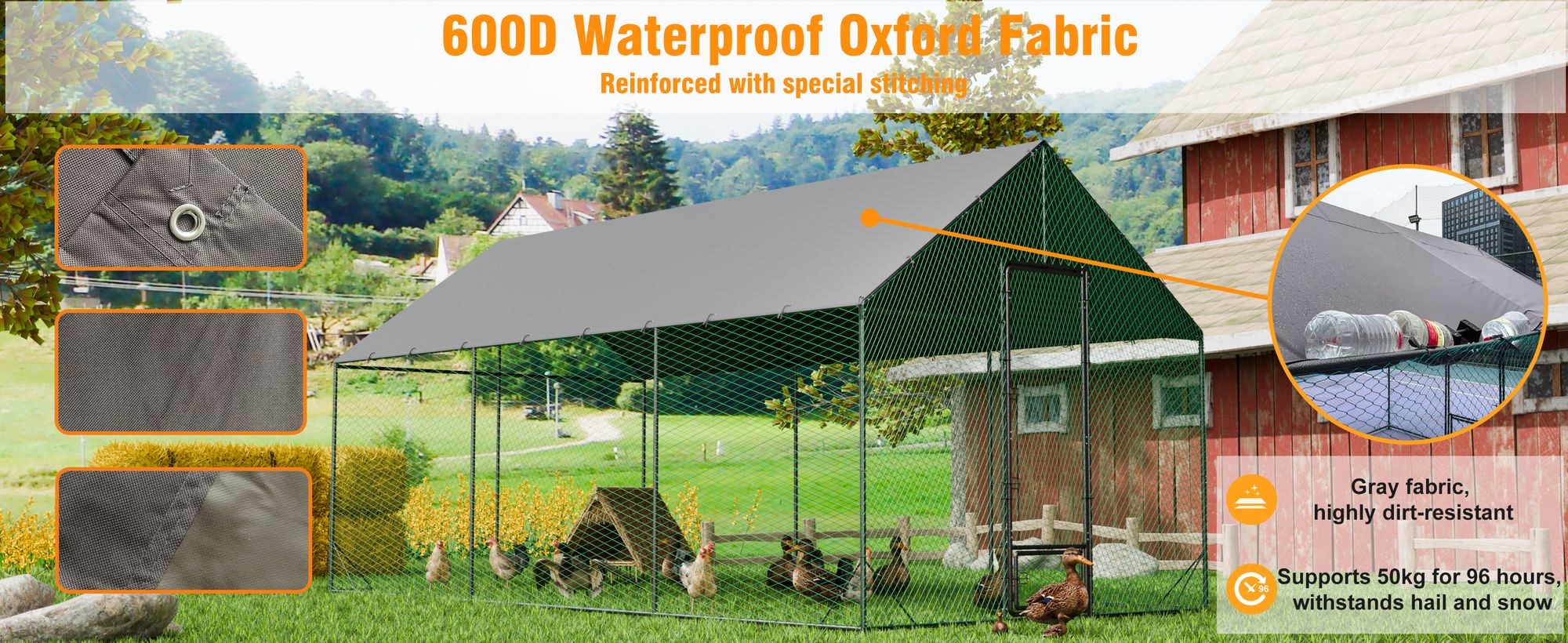 WISFOR 11.6㎡ Hühnerstall Tiergehege Freilaufgehege Tierlaufstall mit PE-Schattendach, Größe XL: 300 x 405 x 276 cm