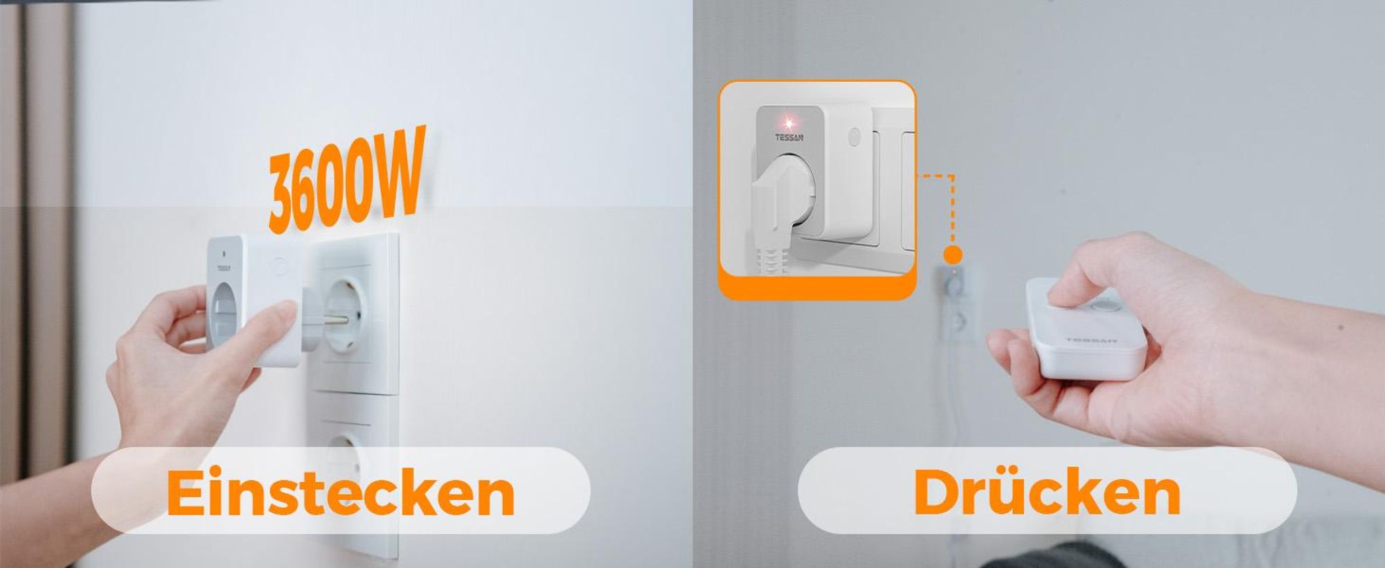 TESSAN Funksteckdose mit Fernbedienung Steckdose mit Fernbedienung 30,5M Reichweite Magnetische 3600W