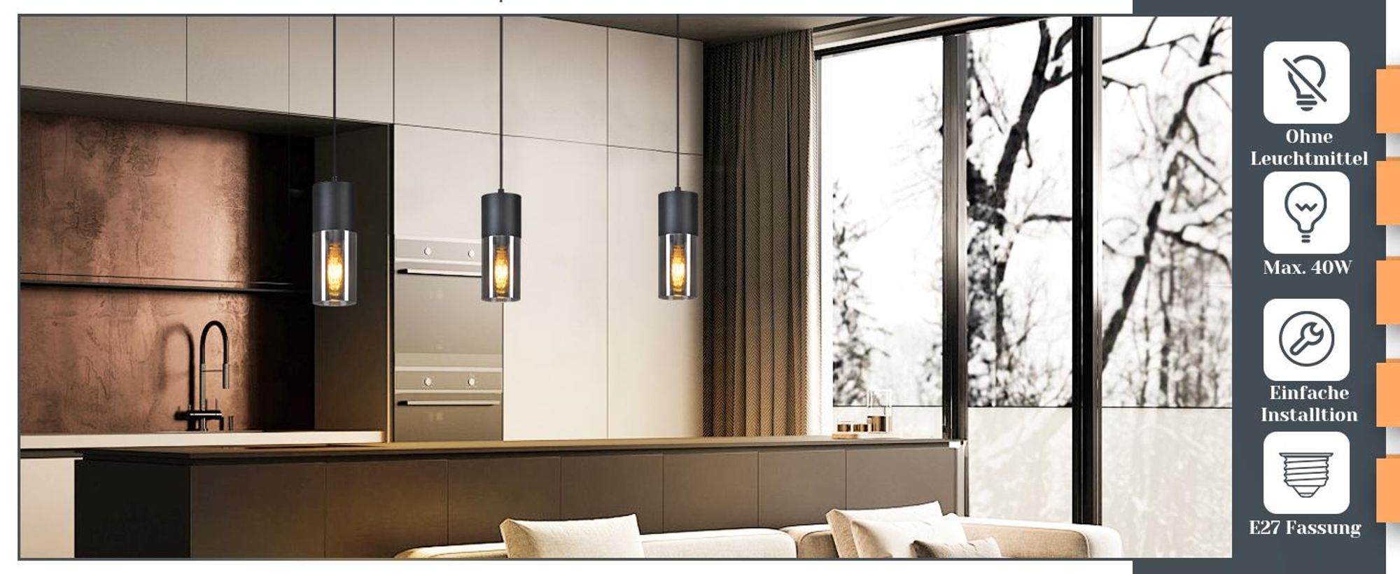ZMH Pendelleuchte Schwarz Esstisch Pendellampe 1 Flammig Hängeleuchte E27 Küche Glas Metall Hängelampe Industrie Modern für Wohnzimmer Schlafzimmer