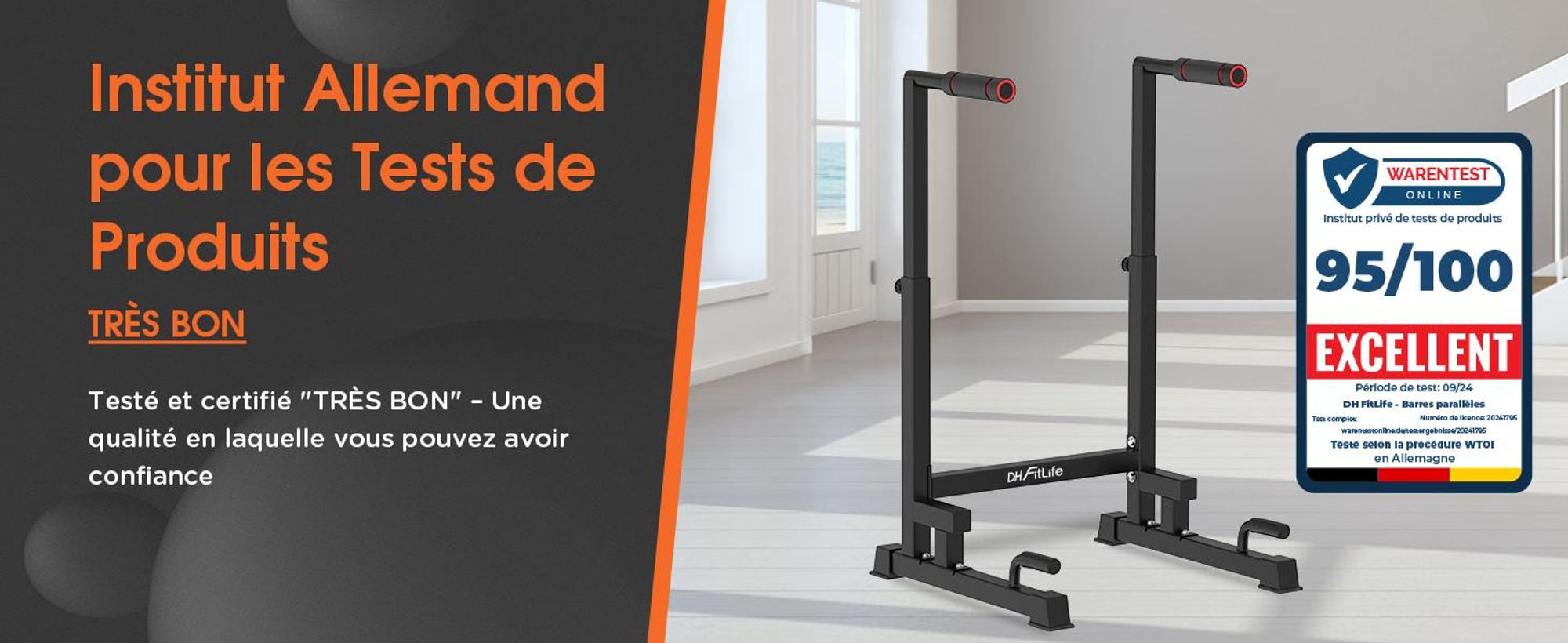 DH FitLife Barres de Dips Réglables (100-130 cm, 9 Niveaux) – Station de Musculation pour Entraînement à Domicile, Parallettes Calisthenics