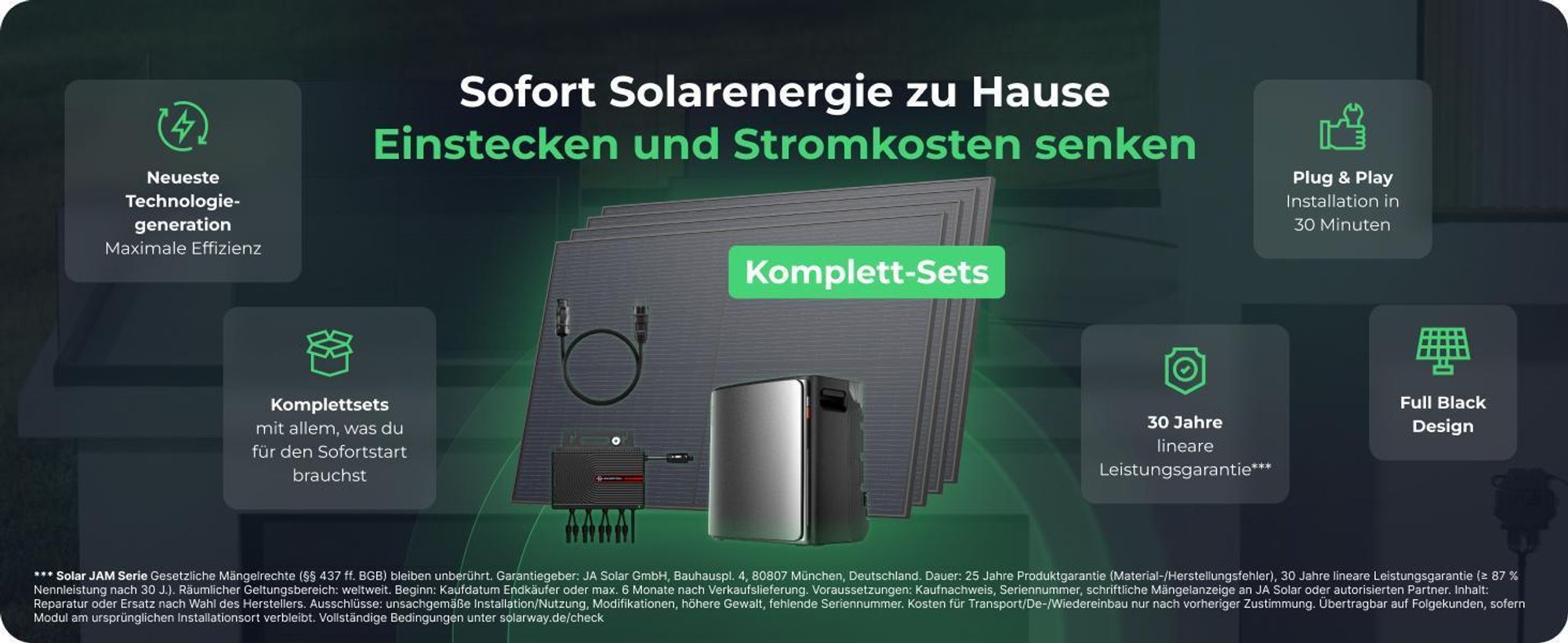 Solarway®️ 2000Wp / 800W Balkonkraftwerk mit 3,2 kWh Speicher komplett Steckdose - 3,2 kWh Anker Solix 2 PRO Speicher
