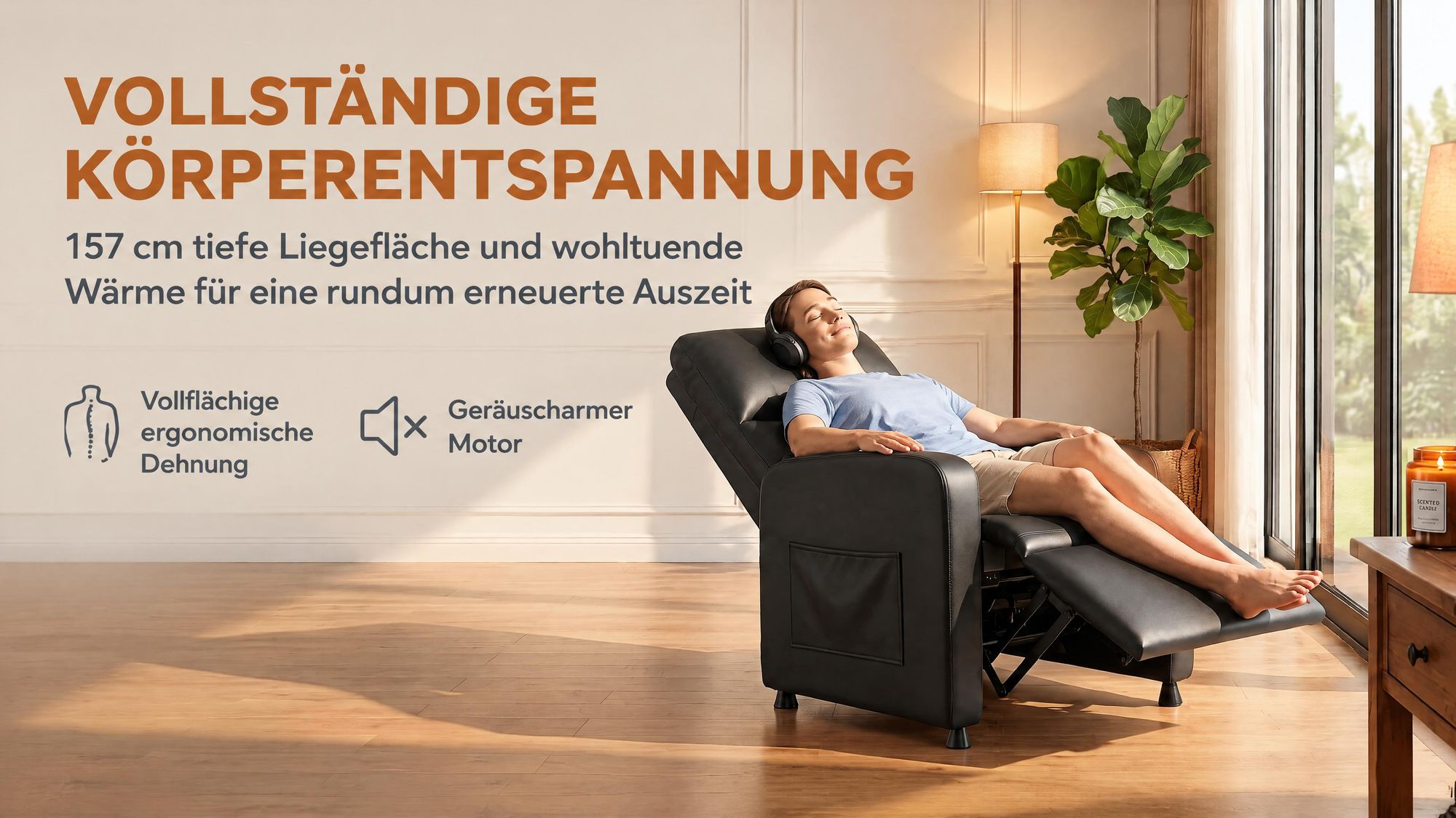 Fernsehsessel Elektrisch mit Liegefunktion, Massagesessel mit Wärmefunktion, Elektrischer Relaxsessel mit Massage, TV Sessel 90°–150° verstellbar