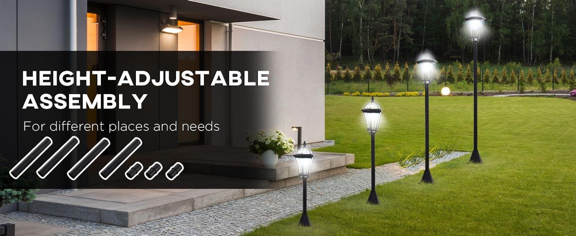 Outsunny – latarnia ogrodowa na energię słoneczną, latarnia LED, oświetlenie ścieżkowe, 6 godzin pracy, ABS, 129 cm