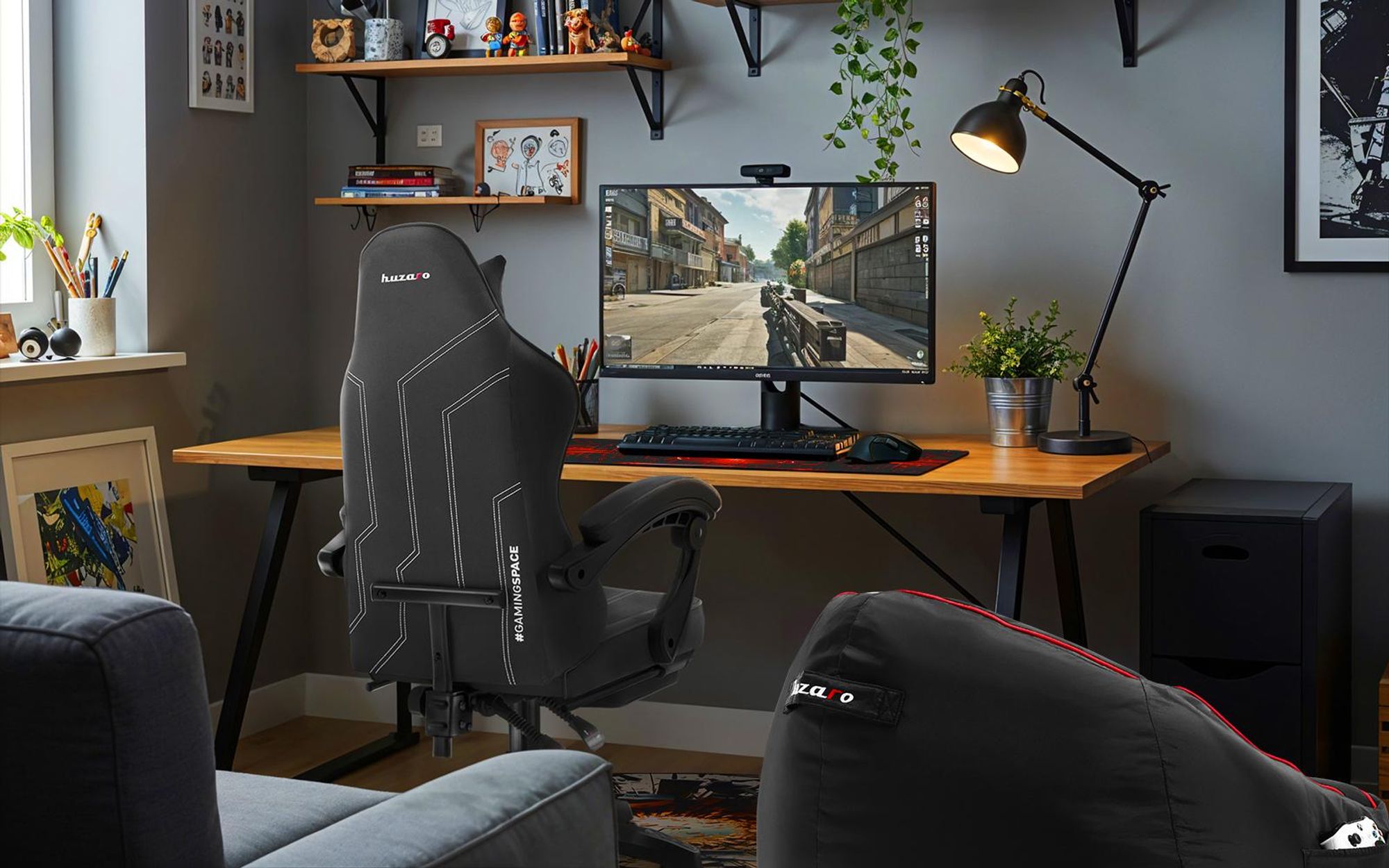 Huzaro Force 3.7 Carbon Black Gaming-Stuhl mit ergonomischem Design, verstellbarem Armlehnen und hochbelastbarem Stoff