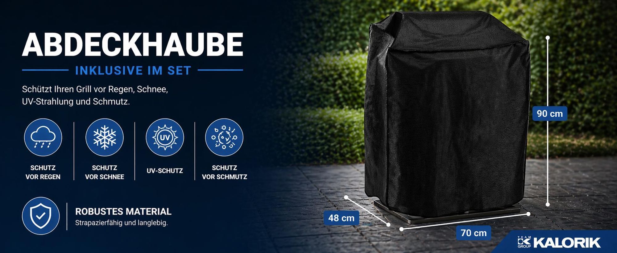 KALORIK Elektrogrill inkl. Abdeckung Edelstahl Gartengrill Barbecue-Grill Standgrill 2500W – XXL-Grillplatte 2 Zonen 58 cm IPX4