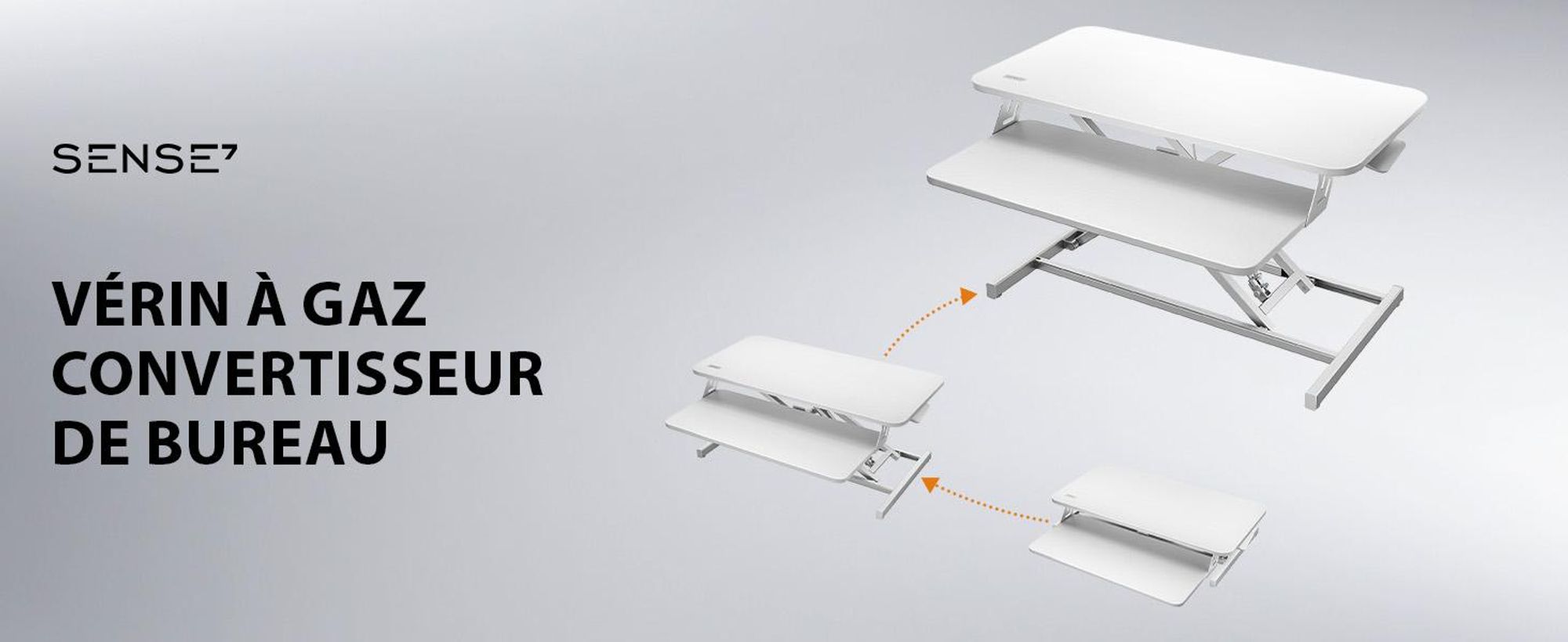 SENSE7 Convertisseur de bureau blanc - Support de bureau ergonomique - Réglable en hauteur - Poste de travail assis-debout - 81 x 40 cm - Pupitre de bureau - Support d'écran jusqu'à 13 kg