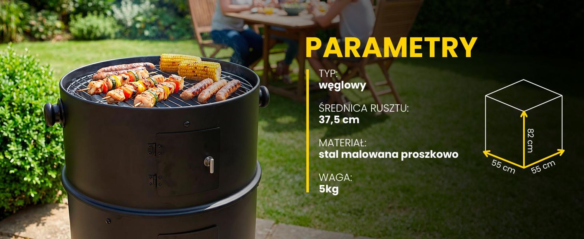 Wędzarnia grill ogrodowy palenisko w kolorze czarnym