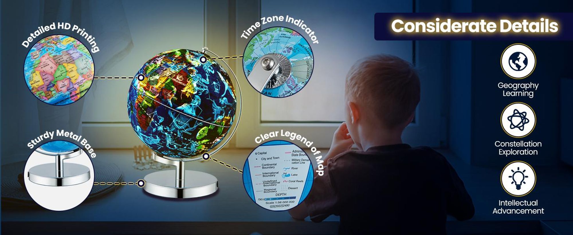 Weltglobus, Beleuchtete Globen, Leuchtglobus, 3-in-1-Weltkugel mit Sternbild, LED-Nachtlicht, Geographie-Lernkugel für Klassenzimmer, Büro, Dekoration